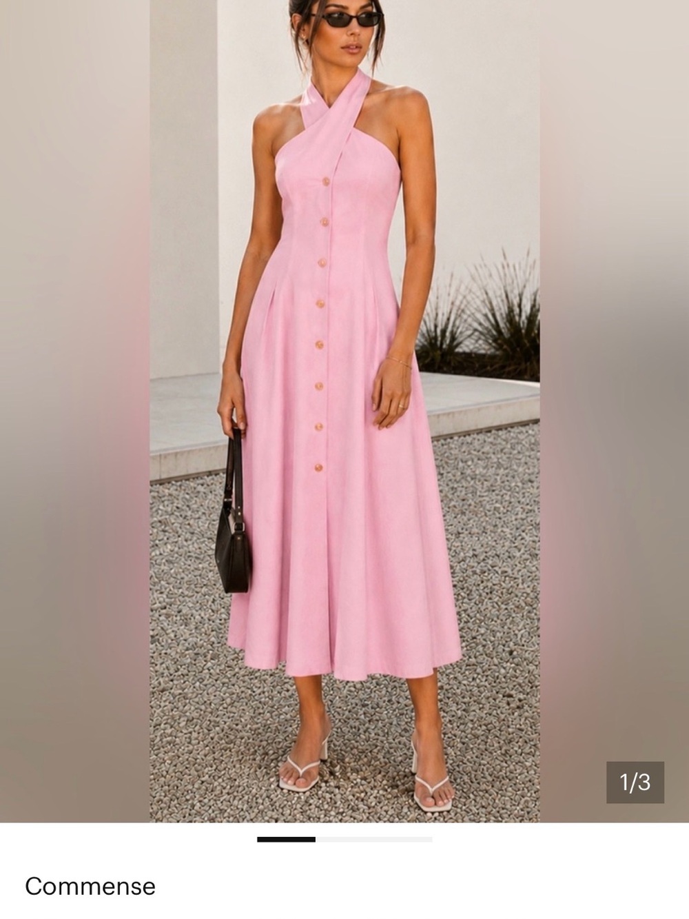 Commense Blush Pink Crisscross Halter Midi Dress